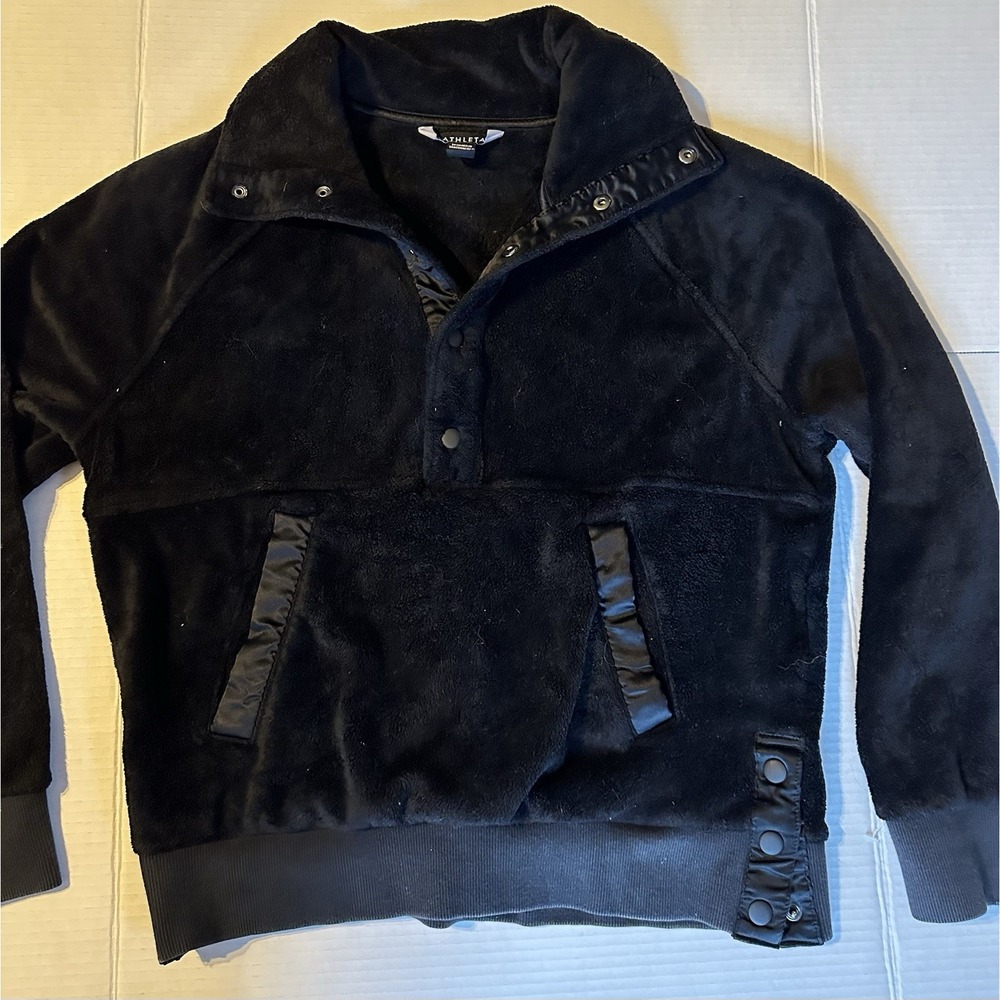 Athleta Womens Black Fleece Pullover Jacket Snap Front Size XS